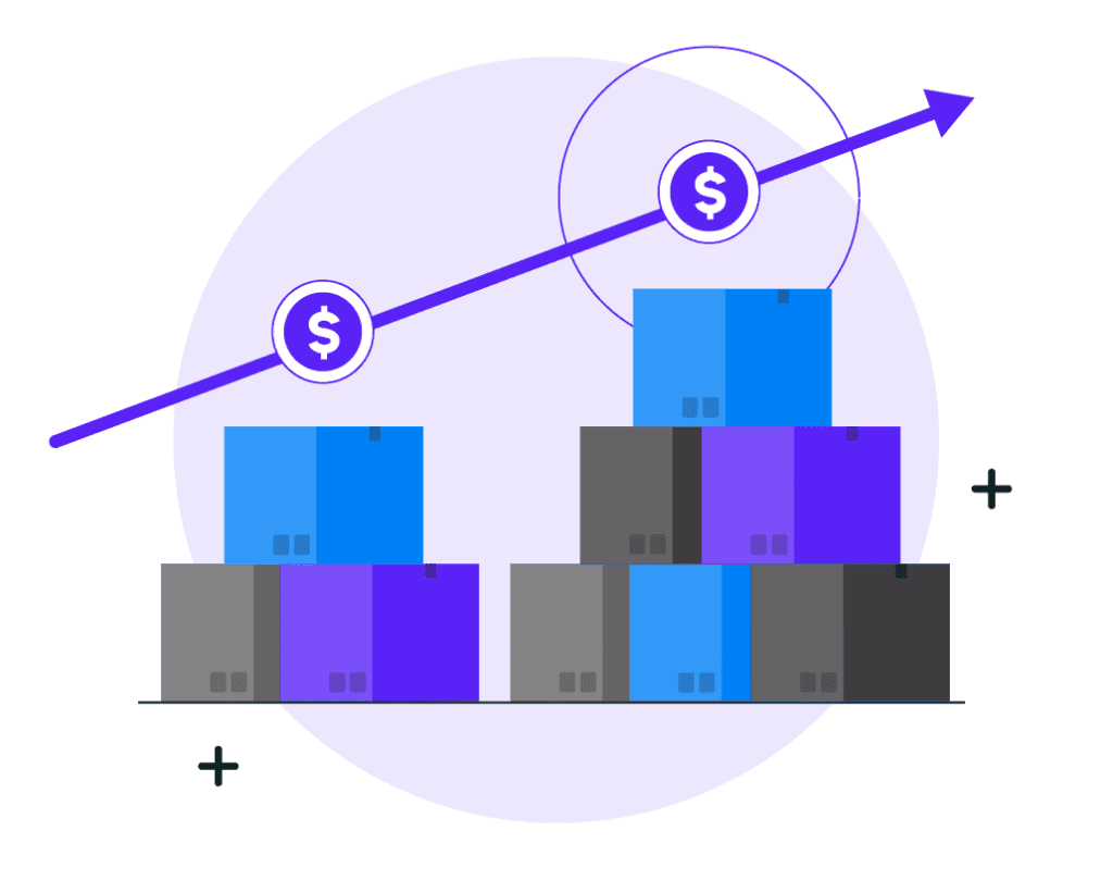 increasing line graph with cash flow points on top of Amazon FBA inventory infographic