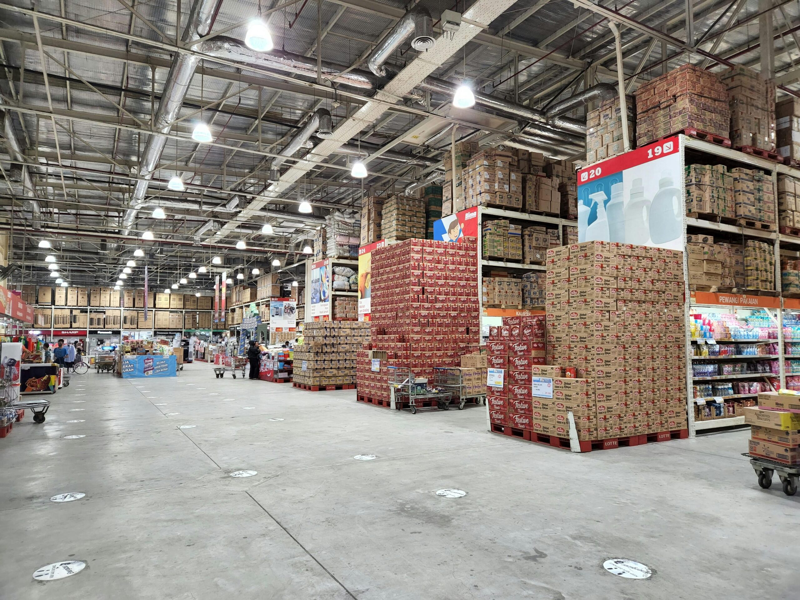warehouse with stacks of boxes